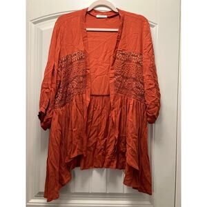 Hotouch Women’s 3/4 Sleeve Pleated Lace Open Front Cover Up 
Size M Burnt Orange
